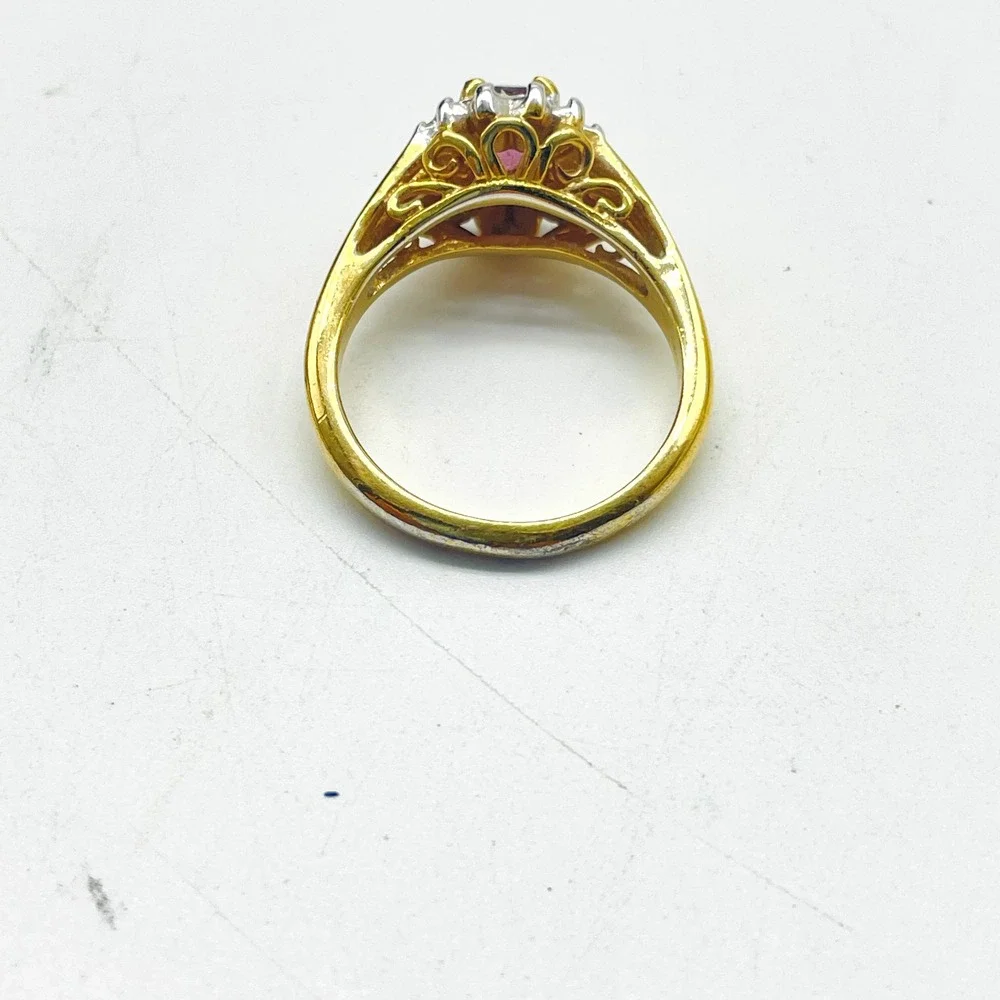 Vintage Purple Glass Halo Ring Clear Glass Gold Tone Oval Cocktail Statement